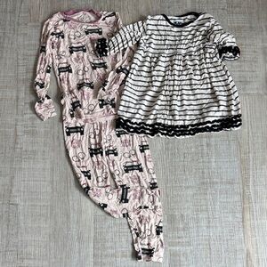 Kickee Pants, Size 6, Long Sleeve Police Print Pajama Set with Black-Trim Dress